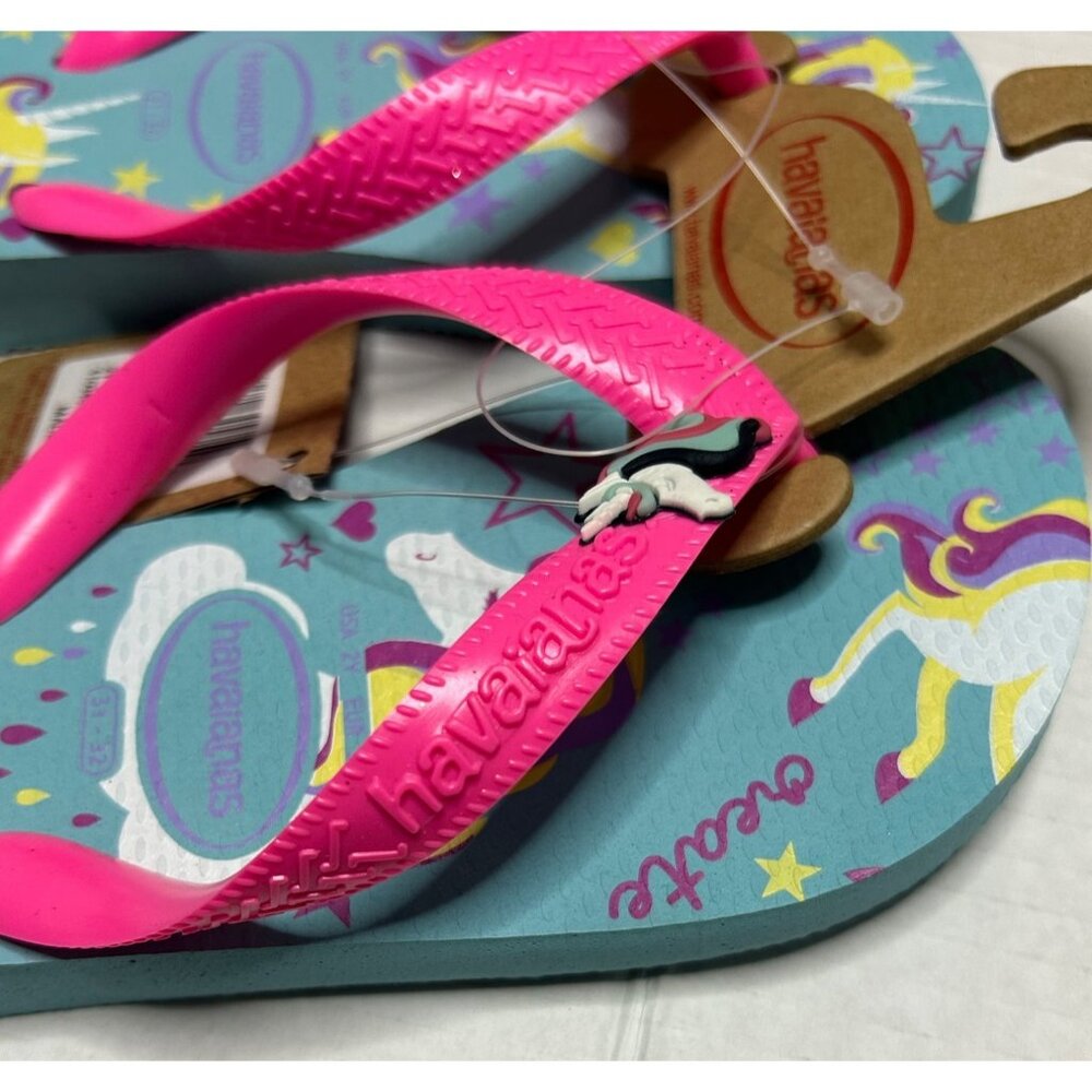 Havaianas Unisex Child Slim Unicorn Flip Flop Rubber Girls 2 Sandal Pink Blue - Picture 7 of 10